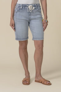 Gabby Mid Blue Denim Bermuda Shorts,video
