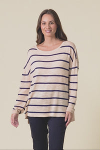Berlin Navy Stripe Cotton Blend Knit Top