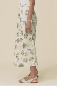 Modena Cream Floral Linen Midi Skirt