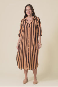 Tricia Chocolate Stripe Cotton Shirt Dress