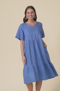 Miller Blue Linen Tiered Dress,Video