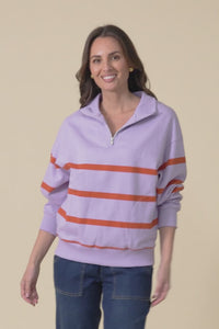Lane Lilac Stripe Half Zip Sweatshirt,Video