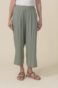 Belinda Khaki Linen Blend Cropped Pants,Video