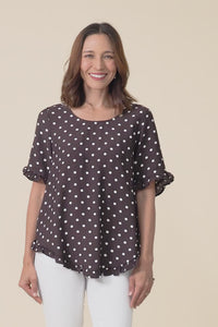 Quincy Brown Spot Ruffle Top,Video