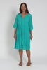 Milana Sky Blue Crinkle Cotton Dress,Full Body,Brunette model,alt text|model:Cara