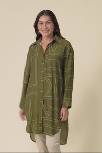 Luke Khaki Abstract Collared Tunic