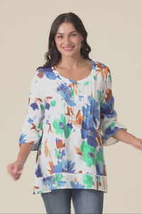 Cassidy Blue Flower Cotton Sleeved Top