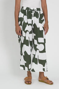Minnelli Khaki Geo Linen Cotton Pants,Video