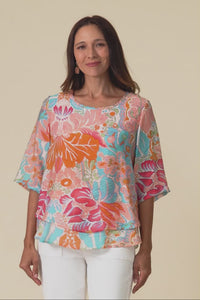 Folk Peach Flower Frill Top