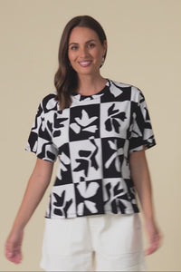 Splice Black Leaf Cotton Tee