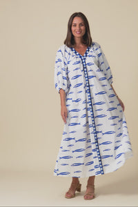 Florence Blue Sea Cotton Tie Dress