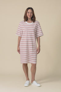 Rouge Tan Stripe Cotton Tee Dress,Video