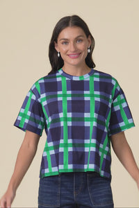 Bari Navy Check Cotton Tee