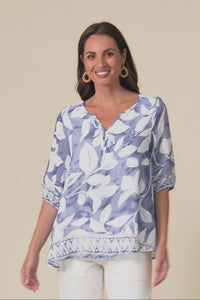 Ramy Blue Leaf Cotton Blend Top