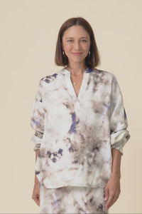 Curio Taupe Abstract Linen Blouse