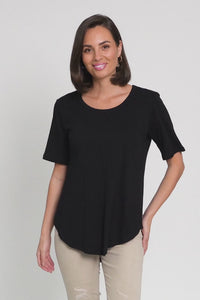 Ariana Black Cotton Tee,Brunette model,alt text|model:MJ