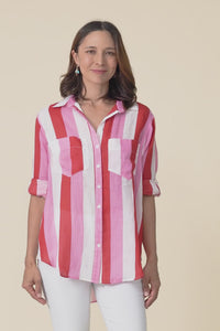 Nyla Red Stripe Linen Shirt,video