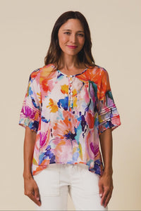 Paden Orange Floral Button Top
