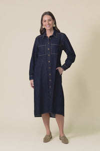Montana Dark Blue Denim Shirt Dress,Video