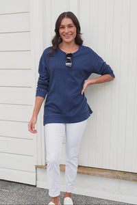 Easy Navy Cotton Crew Sweatshirt