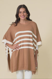 Fidelia Mocha Stripe Knit Poncho