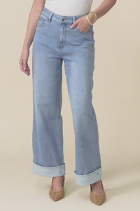 Deb Mid Blue Denim Wide Leg Jeans,brunette model,Video
