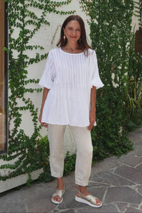 Selma White Crinkle Cotton Top