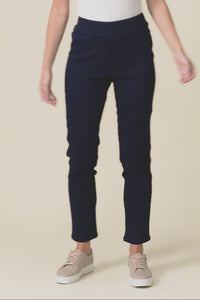 Callie Navy Cotton 7/8 Stretch Pants,Video