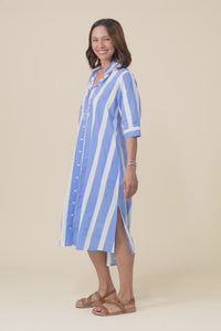 Odessa Blue Stripe Organic Cotton Shirt Dress,Video