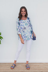 Hepburn Blue Garden Linen Blend Top