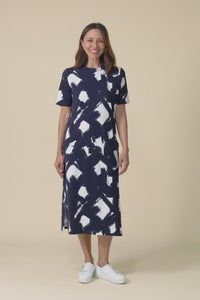 Klee Navy Abstract Cotton Tee Dress,Video