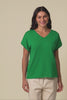 Via Green Cotton V Neck Knit Top
