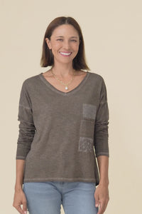 Fulton Brown Patchwork Cotton Top