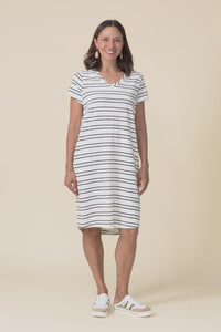 Harley White Stripe Cotton T-Shirt Dress,video