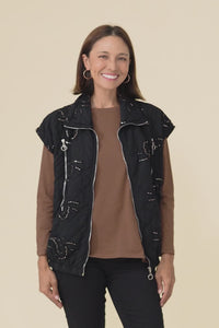 Kaylani Black Sequin Quilted Vest,Video,Brunette model,alt text|model:Cara