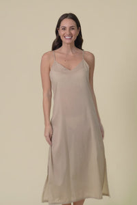 Nude Cotton Maxi Slip Dress,Video