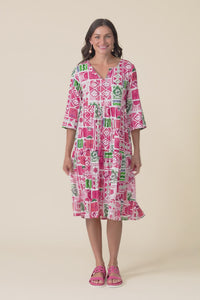 Milana Pink Tile Crinkle Cotton Dress,Video