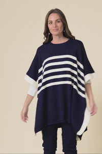 Fidelia Navy Stripe Knit Poncho
