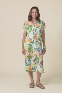 Marlowe Yellow Fruity Cotton Button Dress,video