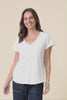 Maggie White Cotton Vee Tee