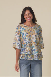 Liora Blue Paisley Foil Layered Top