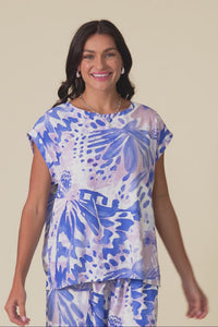 Alta Cobalt Abstract Linen Cotton Top