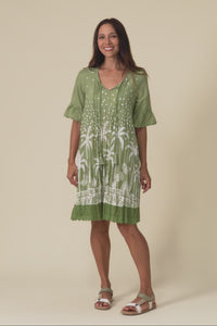 Cayman Khaki Palm Cotton Tunic Dress