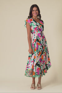 Libby Pink Flower Midi Dress