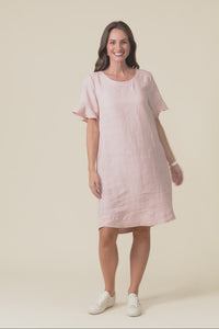 Lesley Blush Linen Flutter Sleeve Dress