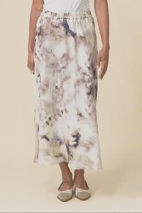Modena Taupe Abstract Linen Midi Skirt