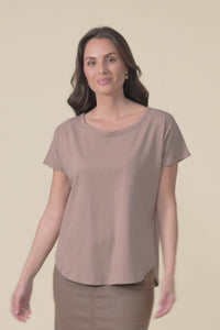 Stevie Taupe Cotton Tee,Video