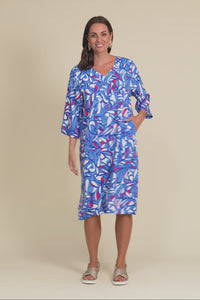 Celine Blue Ripple Linen Cotton Dress