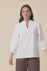 Loretta White Cotton Embroidered Blouse,Video