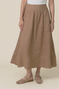Mayan Tan Linen Pocket Skirt,video